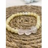Bracelet en Jade Jaune 6 mm et perles en forme de coeur Quartz rose