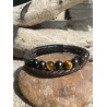 Bracelet en cuir tressé avec des perles d'oeil de tigre et hématite 8 mm