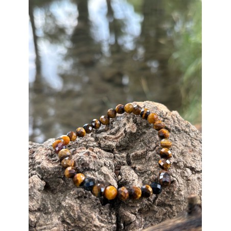 Bracelet œil de tigre 6 mm perles facettées