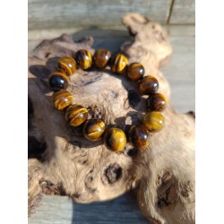 Bracelet en grosses perles de 14 mm en Œil de tigre naturel, bijou de protection et de confiance en soi en lithothérapie.