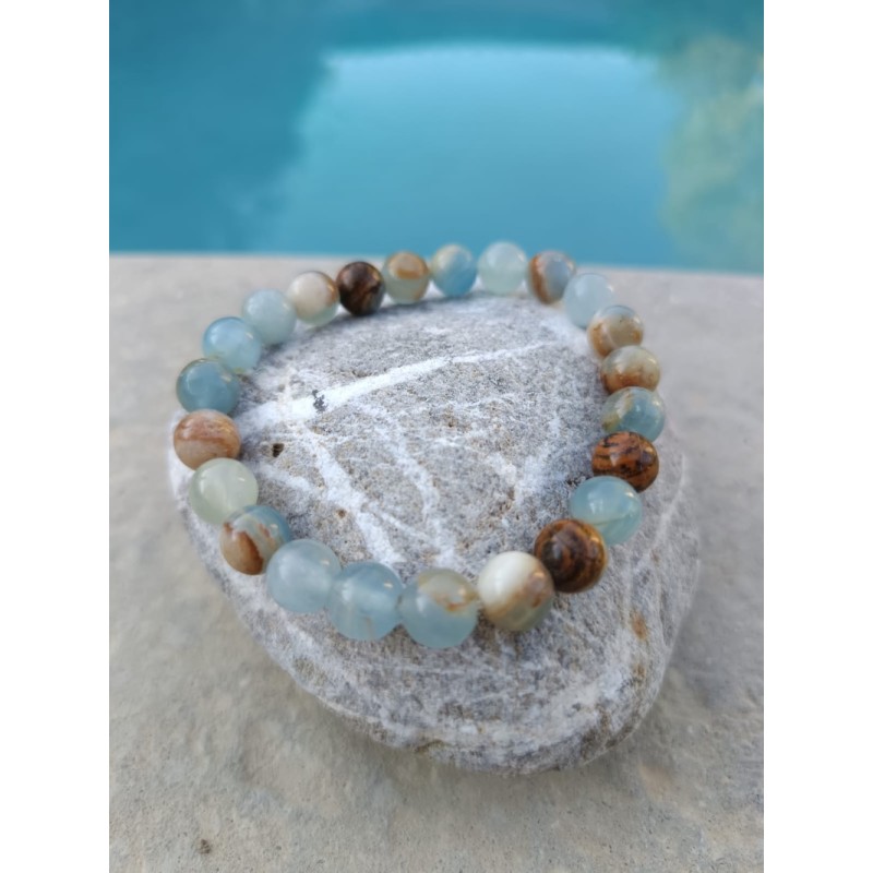 bracelet en calcite bleue, pierre naturelles- perles 8mm